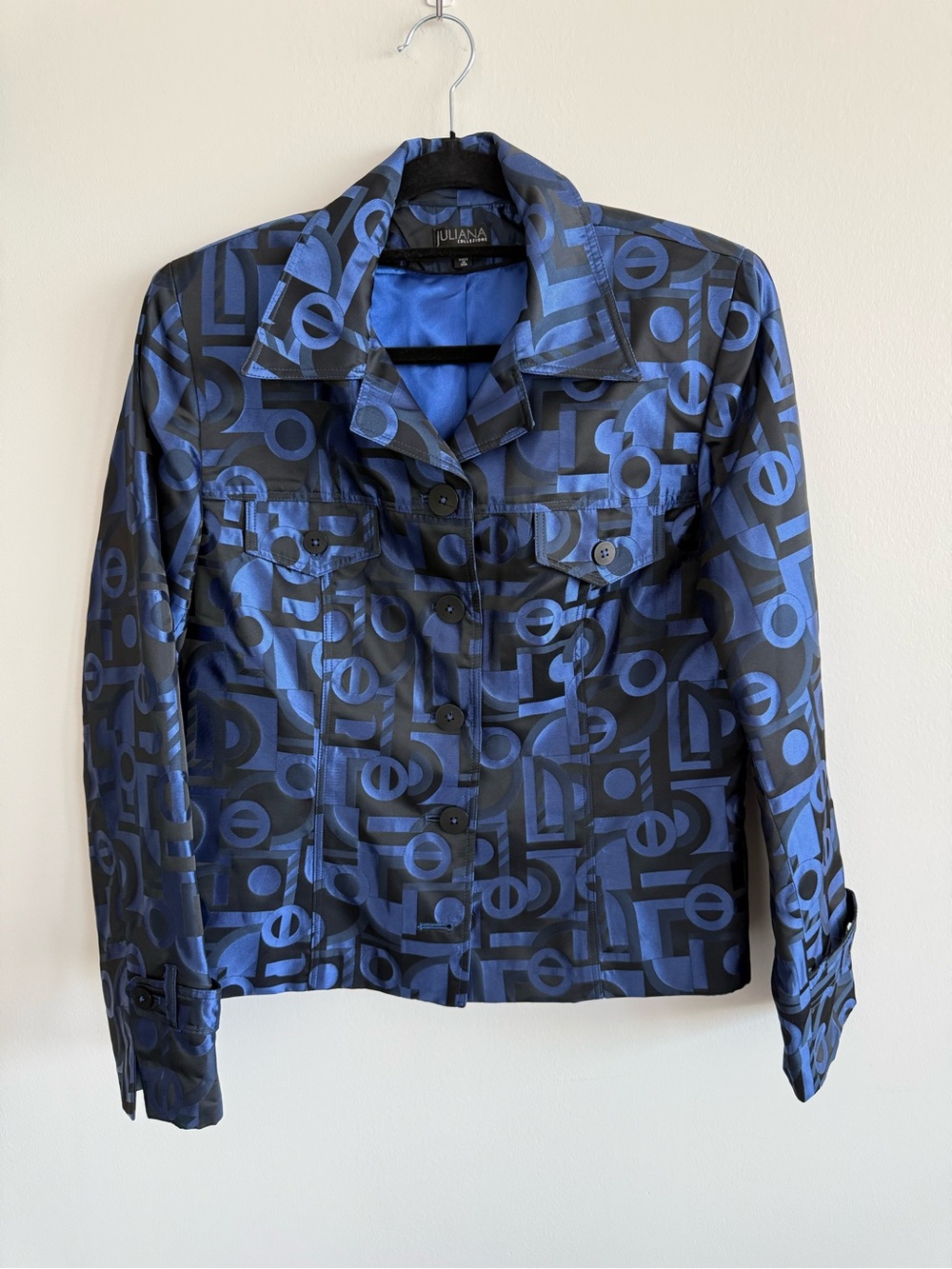 Juliana Collezione Vintage Blue & Black Geometric Print Jacket